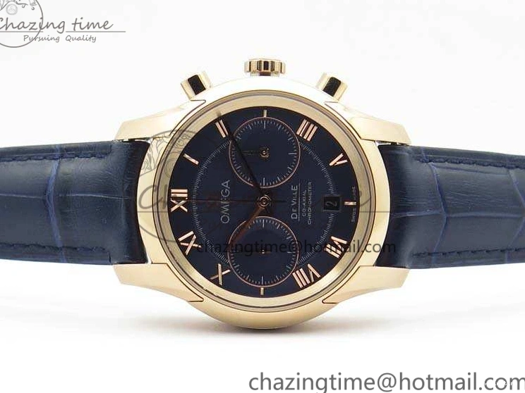 1230 QuickDry De Ville Chronograph RG OMF 1:1 Best Edition Blue Dial On Blue Leather Strap A 8107